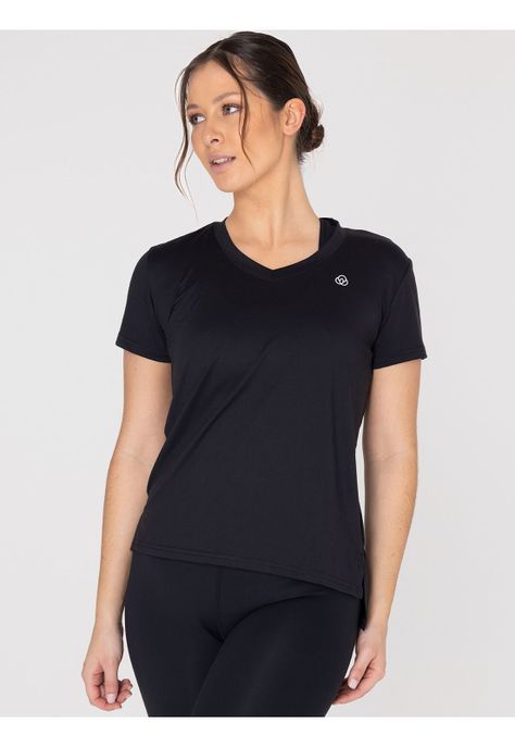 Polera deportiva Mujer Manga Corta V Neck Negro-4
