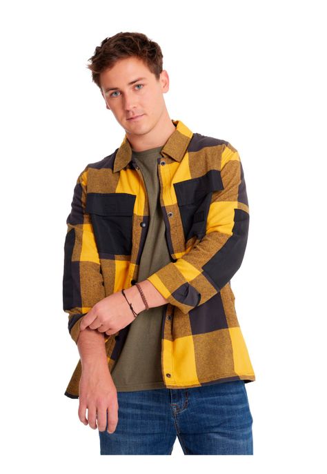Camisa Manga Larga Flannel Hombre Snap Fr Amarillo-1