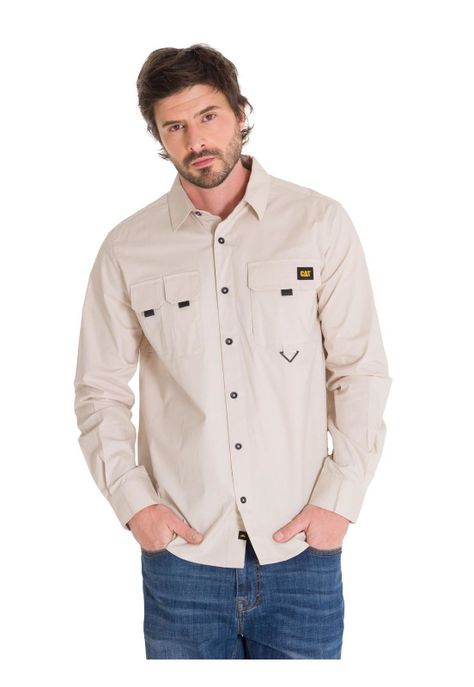 Camisa Casual Utility Hombre Beige-0