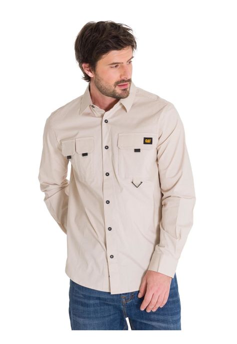 Camisa Casual Utility Hombre Beige-1