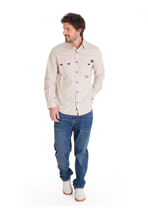 Camisa Casual Utility Hombre Beige-5