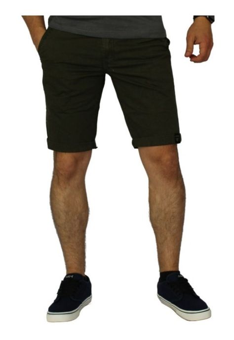 Bermuda Elasticada Slim Fit Verde Oscuro -0