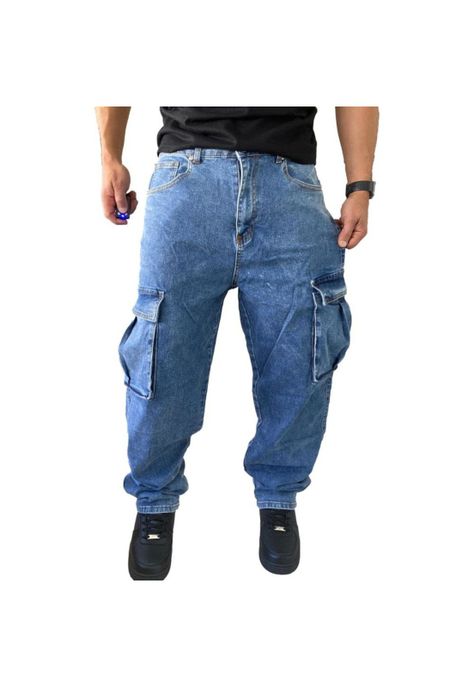 Jeans Diábolo Cargo Relaxed Fit Azul Hombre-0
