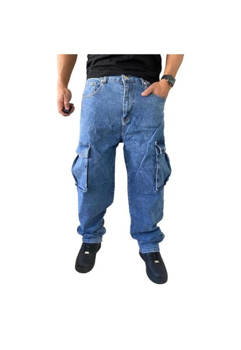Jeans Diábolo Cargo Relaxed Fit Azul Hombre-1