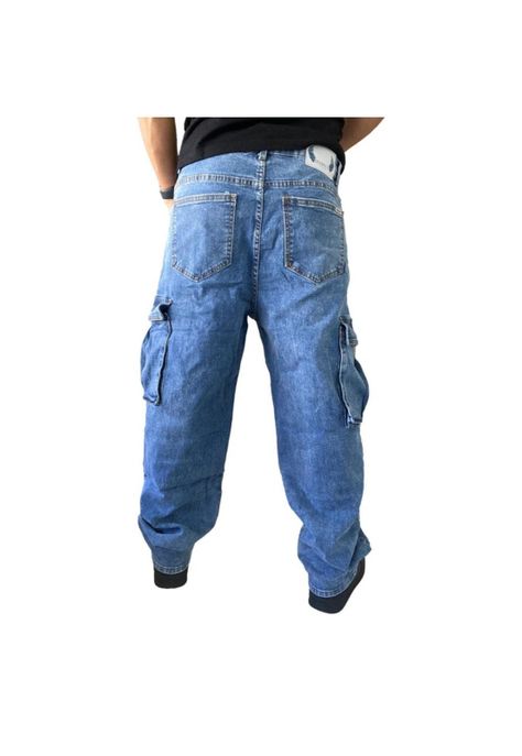 Jeans Diábolo Cargo Relaxed Fit Azul Hombre-2