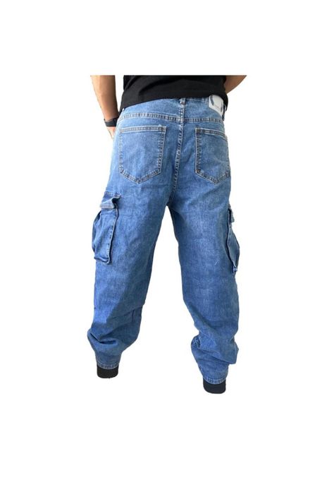Jeans Diábolo Cargo Relaxed Fit Azul Hombre-3