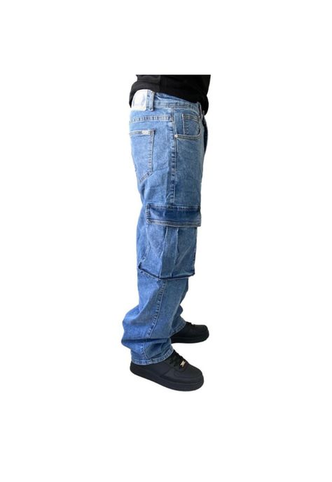 Jeans Diábolo Cargo Relaxed Fit Azul Hombre-4