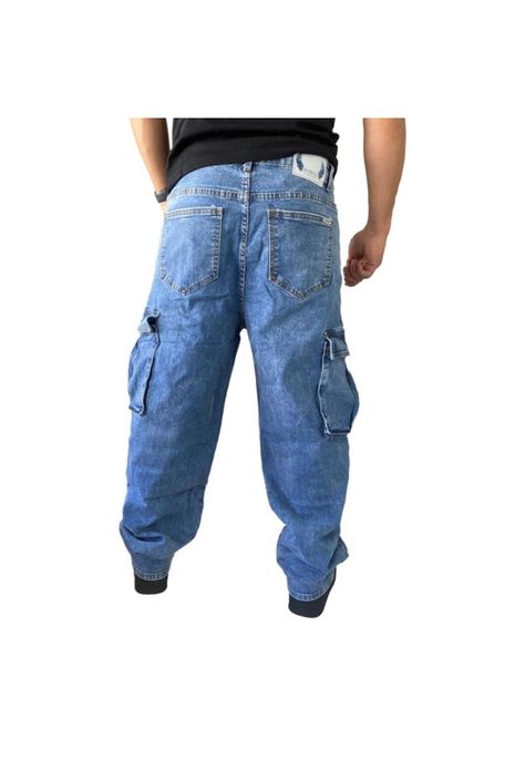 Jeans Diábolo Cargo Relaxed Fit Azul Hombre-5