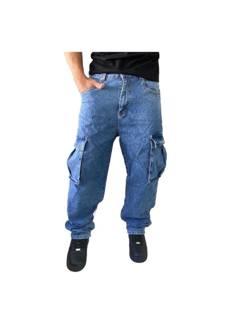 Jeans Diábolo Cargo Relaxed Fit Azul Hombre-6