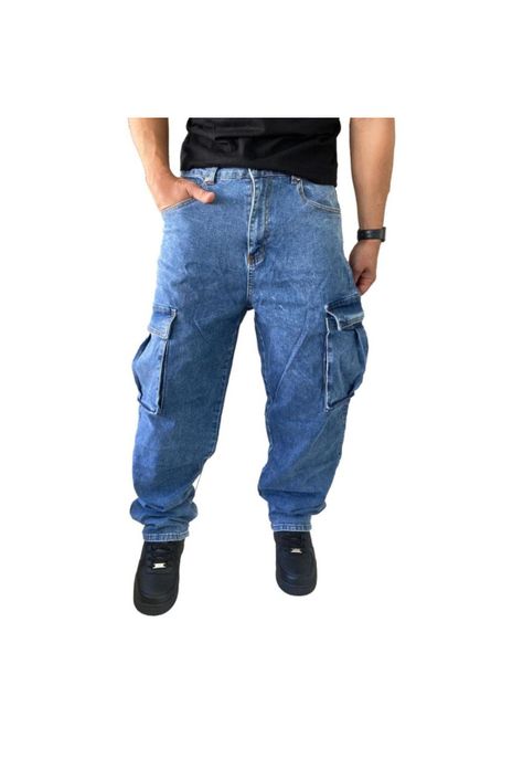 Jeans Diábolo Cargo Relaxed Fit Azul Hombre-7