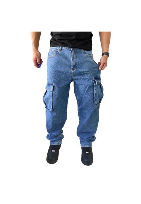 Jeans Diábolo Cargo Relaxed Fit Azul Hombre-8