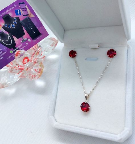 Conjunto Circones Rojo Rubí – Plata Ley 925 -2