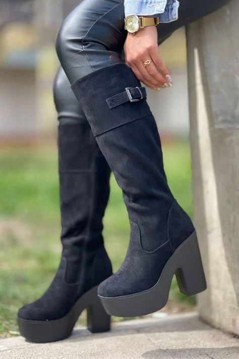 Botas Mujer Bucaneras Altas Plataforma y Taco Forradas-1