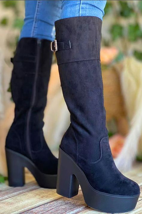 Botas Mujer Bucaneras Altas Plataforma y Taco Forradas-7
