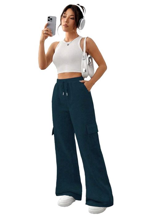 Pantalón DE Buzo Cargo Algodón Palazzo Oversize Elasticados - Wide Leg-1