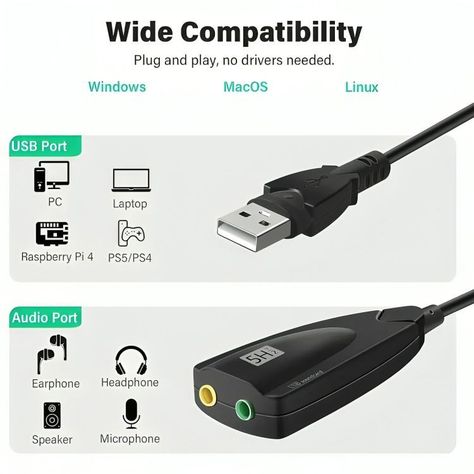 Tarjeta De Sonido Usb 3d Virtual 5hv2 7.1-2