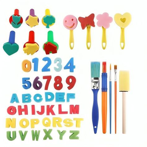Set De Arte 51 Pzs Para Pintar Para Niños Esponjas Figuras-0