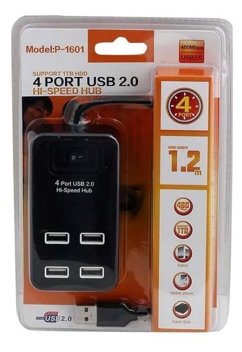 Hub 4 Puertos Multi Usb 2.0 Switch 1.2 Metros Luz Led Indica-1