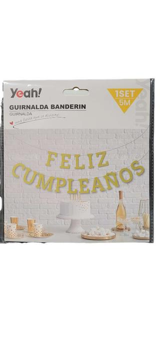 Guirnalda Letra Feliz Cumpleaños Dorado Brilla Fiesta 5 Mts.-1