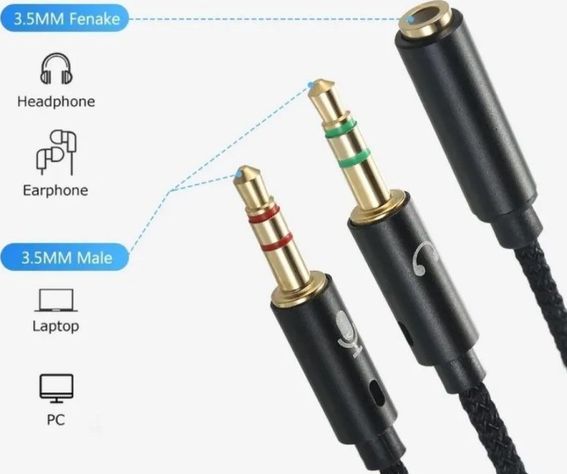 Adaptador Audio Micrófono 2 Aux Macho A 1 Aux Hembra 3.5mm-1