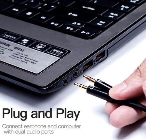 Adaptador Audio Micrófono 2 Aux Macho A 1 Aux Hembra 3.5mm-3
