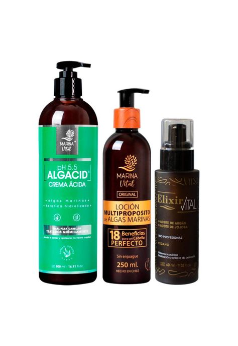 Locion Multiproposito 250, Serum Elixir 60 y Mascara Algacid-0