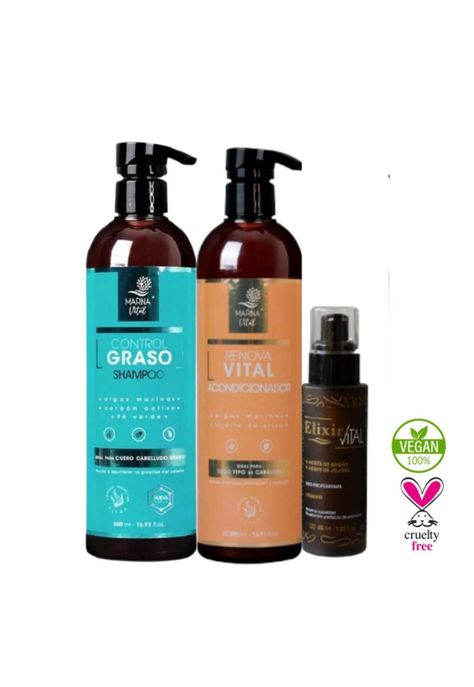 Shampoo Control Graso, Acondicionador Y Serum Elixir-1