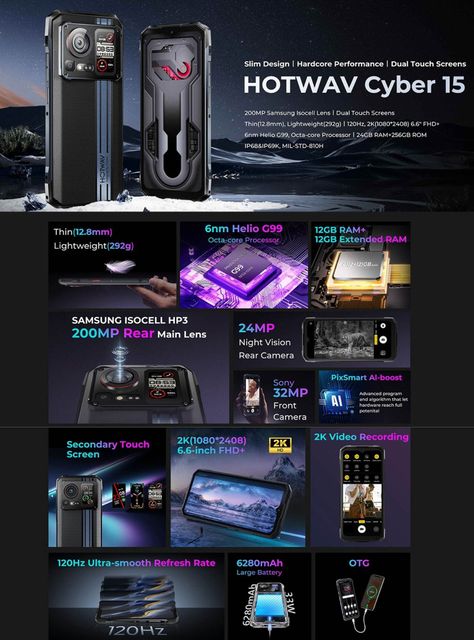 HOTWAV Cyber 15 - Smartphone Resistente con Cámara de 200MP-1