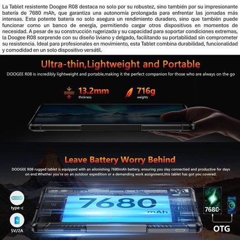 Tablet Resistente: Agua y Golpes - Doogee R08 / IP68 Militar-5