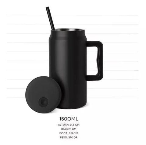 Vaso Termo Para Agua Cafe 1500ml Acero Inox +tapa+bombilla-3