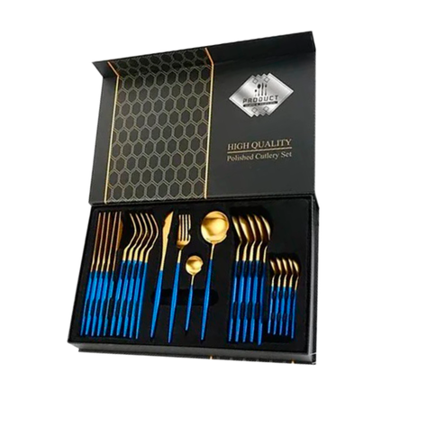Set De Cubiertos Acero Inoxidables DORADO AZUL servicios 24pcs-0