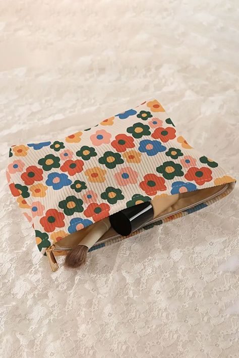 Cosmetiquero Maquillaje textura canalé Flores Gloriahoon Co-3