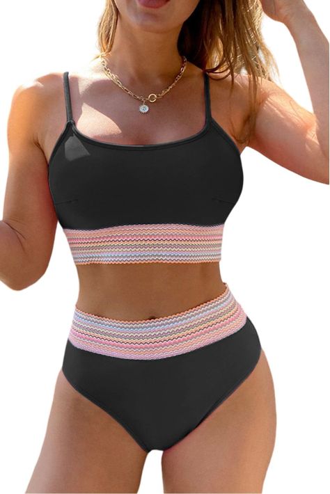 Bikini Sexy Cintura Alta Étnico Patchwork Gloriahoon-0