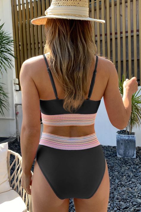 Bikini Sexy Cintura Alta Étnico Patchwork Gloriahoon-1