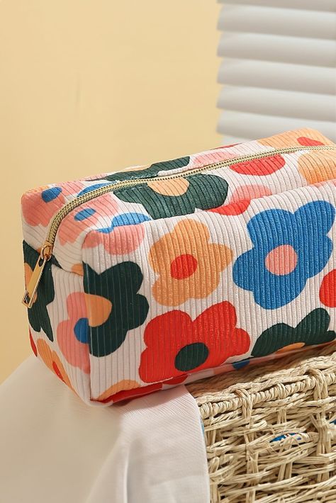 Cosmetiquero Maquillaje Square tela pana flores Gloriahoon-5