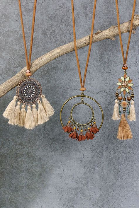 Collar 3 Piezas con colgante borlas retro bohemio Gloriahoon-1