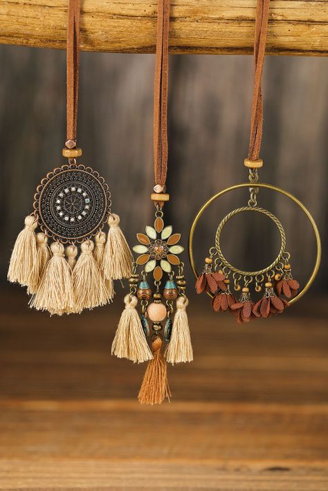 Collar 3 Piezas con colgante borlas retro bohemio Gloriahoon-2