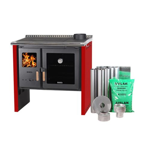 Pack Cocina a Leña Bosca Hestia 90 Rojo + Kit Base-0