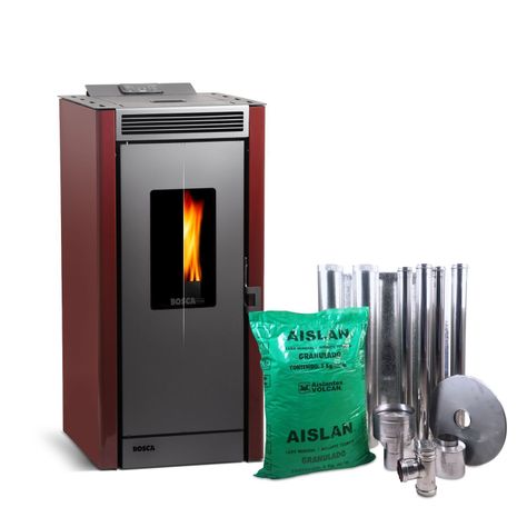 Pack estufa a pellet Black Vision Burdeo +kit de Instalación-0