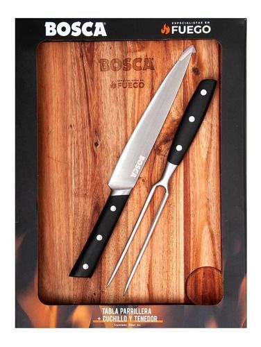 Tabla Parrillera + Cuchillo Y Tenedor Bosca-2