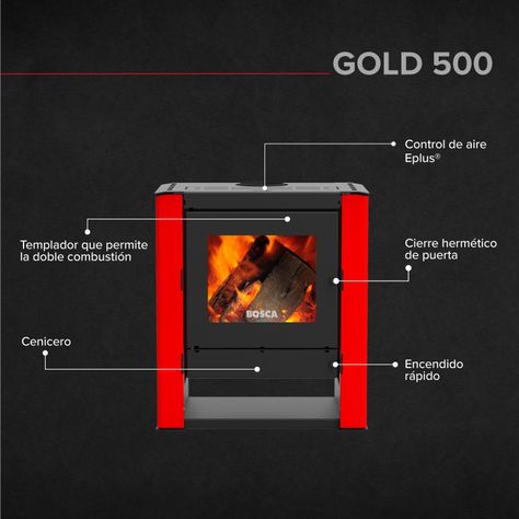 Pack Estufa a Leña Gold 500 Rojo + kit de Instalación-1