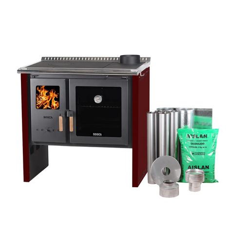 Pack Cocina a Leña Bosca Hestia 90 Burdeo+ Kit Base-0