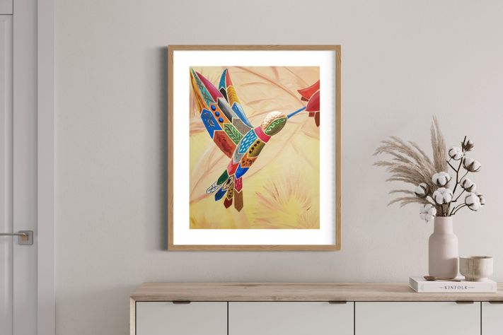 Cuadro: El colibrí y el copihue / 50 x 70 con paspartú-1