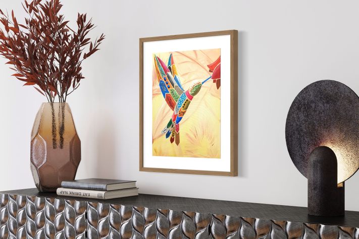 Cuadro: El colibrí y el copihue / 50 x 70 con paspartú-2