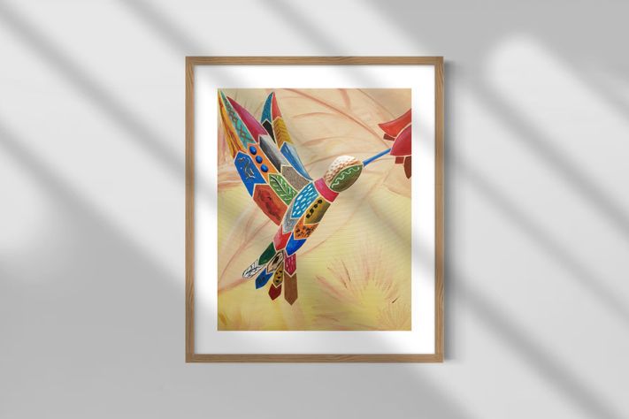 Cuadro: El colibrí y el copihue / 50 x 70 con paspartú-0