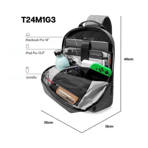 Tomtoc Bolso Sling Navigator-T24 para MacBook Pro 14" - Gris-1