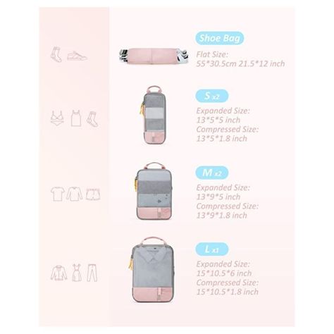 Bagsmart - Juego de bolsas de compresión (6 unidades)- Rosado-4