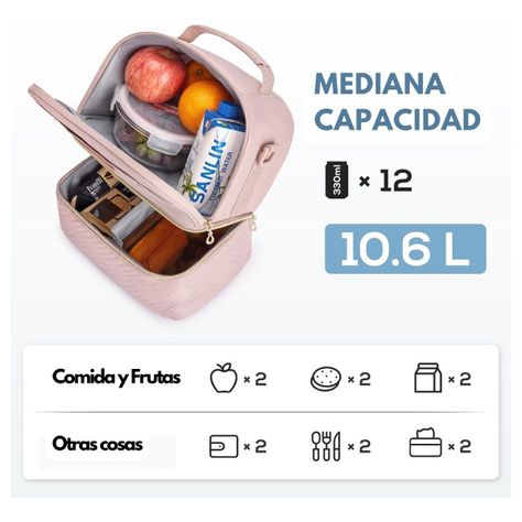 Tourit Lonchera con Aislamiento Térmico Cubierta Doble 10,6L - Rosado-1