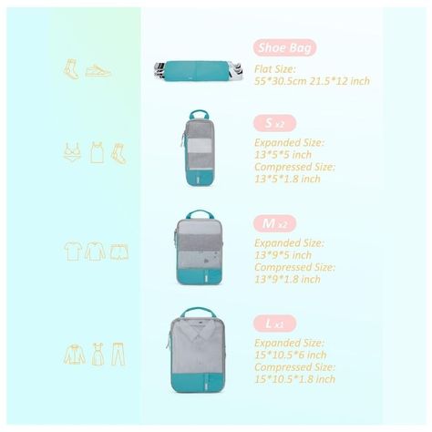 Bagsmart Juego de Bolsas de Compresión (6 unidades) - Turquesa-5