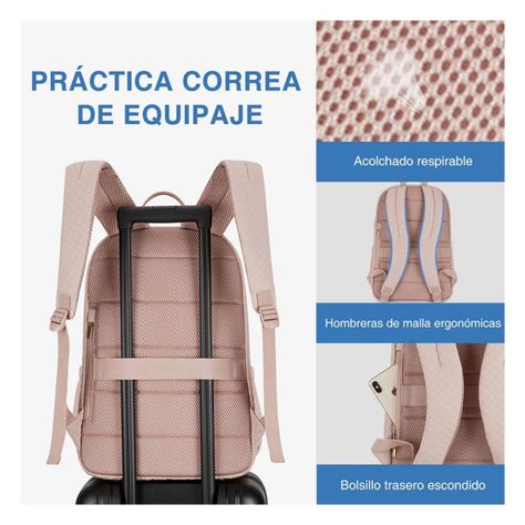Bagsmart Mochila Viaje notebook 15.6" Rosa Tejido-2